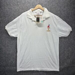 1996 Atlanta Olympics Polo Shirt Hanes Mens Large White Golf Cotton USA 90s New